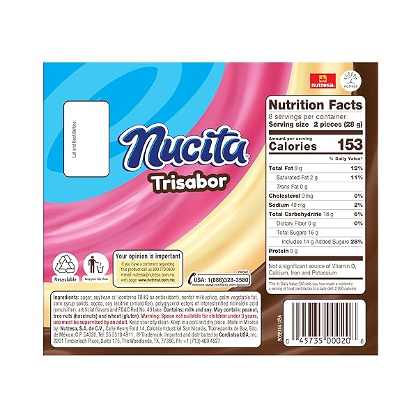 NUCITA TRISABOR, CREAMY CHOCOLATE, VANILLA & STRAWBERRY CANDY, 7.9 OZ (PACK OF 1)
