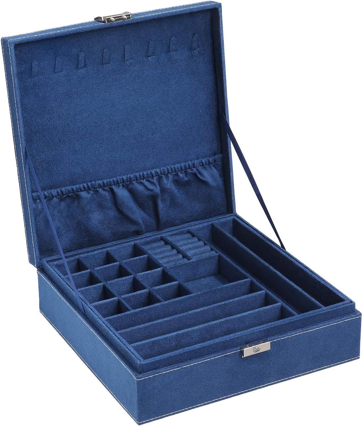 SONGMICS Large Jewelry Box with a Removable Tray and Compartments for Earrings, Necklaces, Bracelets, Dark Blue: Furniture & Decor