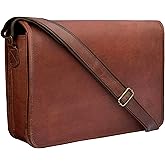 RUSTIC TOWN 14" Leather Messenger Bag for Men & Women – Full Grain Vintage Crossbody Satchel – Fits 13.3"/14" Laptop – Ideal Briefcase for Work, Travel & College – Adjustable Shoulder Strap