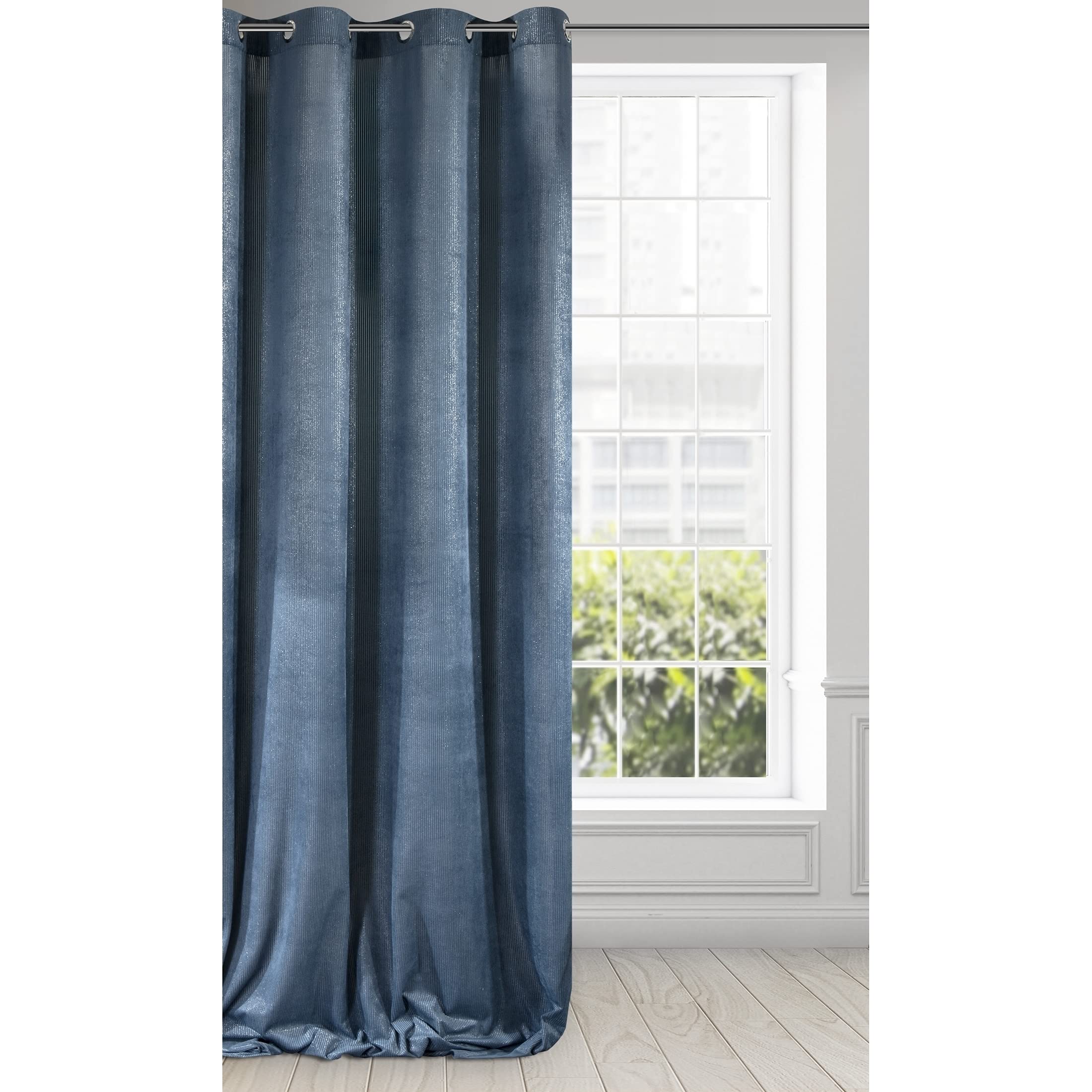 Eurofirany Curtain Velvet Eyelets Glitter Trend Elegant Bedroom Living Room, Navy Blue, 140 x 270 cm