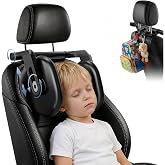 Zurefano Adjustable Car Headrest Pillow with Two Hooks | Head Neck Support Only Suitable for Car Seat Headrest with Poles, U-Shaped Travel Sleeping Pillow for Kids &amp; Adults, Black
