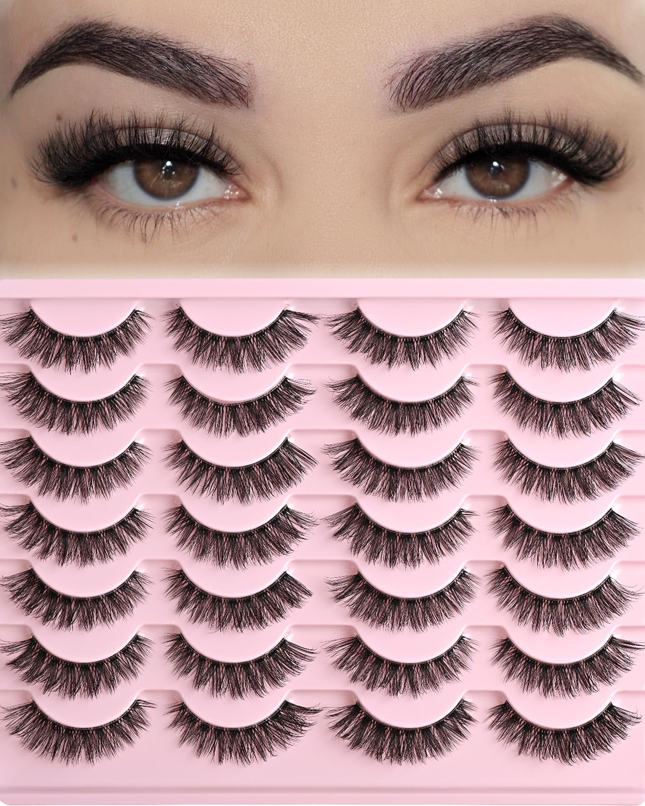 Photo 1 of FARRED Cat Eye Lashes False Eyelashes Short Wispy Lash Strips Volume Eyelash 14 Pairs Cateye Medium Length False Clear Band Lashes Natural Looking Hybrid Clusters Full Strip Lashes (F25 | 8-14mm)