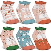 hometrixx 6 Pairs Kids Girls Ankle Socks Low Cut Cartoon Colorful Rabbit Stripes Breathable No Show Socks aged for 2-11 Years
