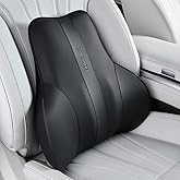 Coverado Lumbar Support Pillow for Car, Ergonomic Memory Foam Back Pillow for Office Chair, New Back Cushion for Pain Relief, PU Leather Car Lumbar Support for Driving Seat - BK
