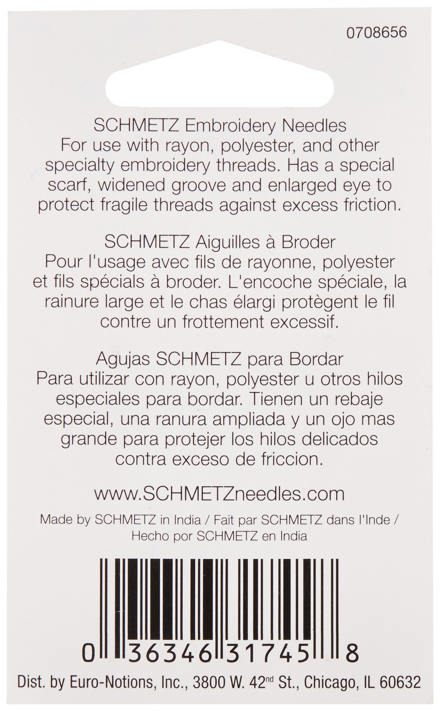 SCHMETZ Embroidery Sewing Machine Needles - Precision Needles, Size 75/11, 5-Needle Cards, Pack of 1