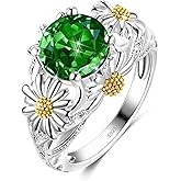 LEXLUNE Sunflower Ring For Women, Sterling S925 Silver Daisy Flower Ring For Mother Daughter, Birthstone Birth Flower Ring, You Are My Sunshine