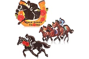 HOWAF 3pcs Derby Decorations Wooden Table Centerpiece, Double Sided Horse Racing Signs, Derby Day Tiered Tray Decor for Home 