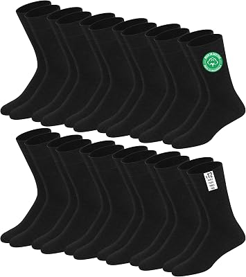 Lot de 12 paires de chaussettes homme | Chaussettes habillées mi-mollet riches en coton | Tissu respirant idéales pour le travail et le quotidien | 43-46 Noir
