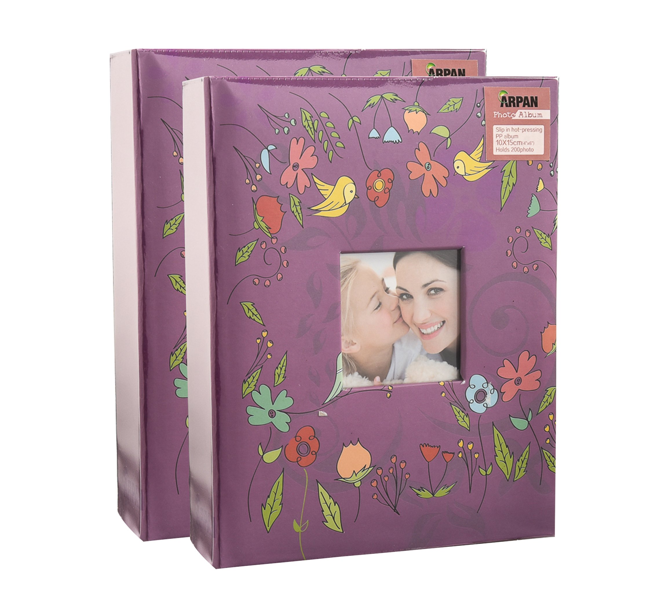 Photo Album 6x4" 10x15cm for 200 Photos Slip In – Pack of 2 Bird Purple Slip In Photo Albums | Photo Albums 6x4 200 Photos Slip In | Photos Album with CD Pocket and Personalised Window Cover