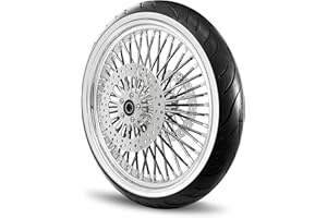 MOTOTEKS 21X3.5 52 FAT SPOKE WHEEL FOR HARLEY TOURING BAGGER FITS 2008 ABOVE MODELS W/ 25MM BEARINGS (NO ABS) (Black Spoke & White Wall Tire)