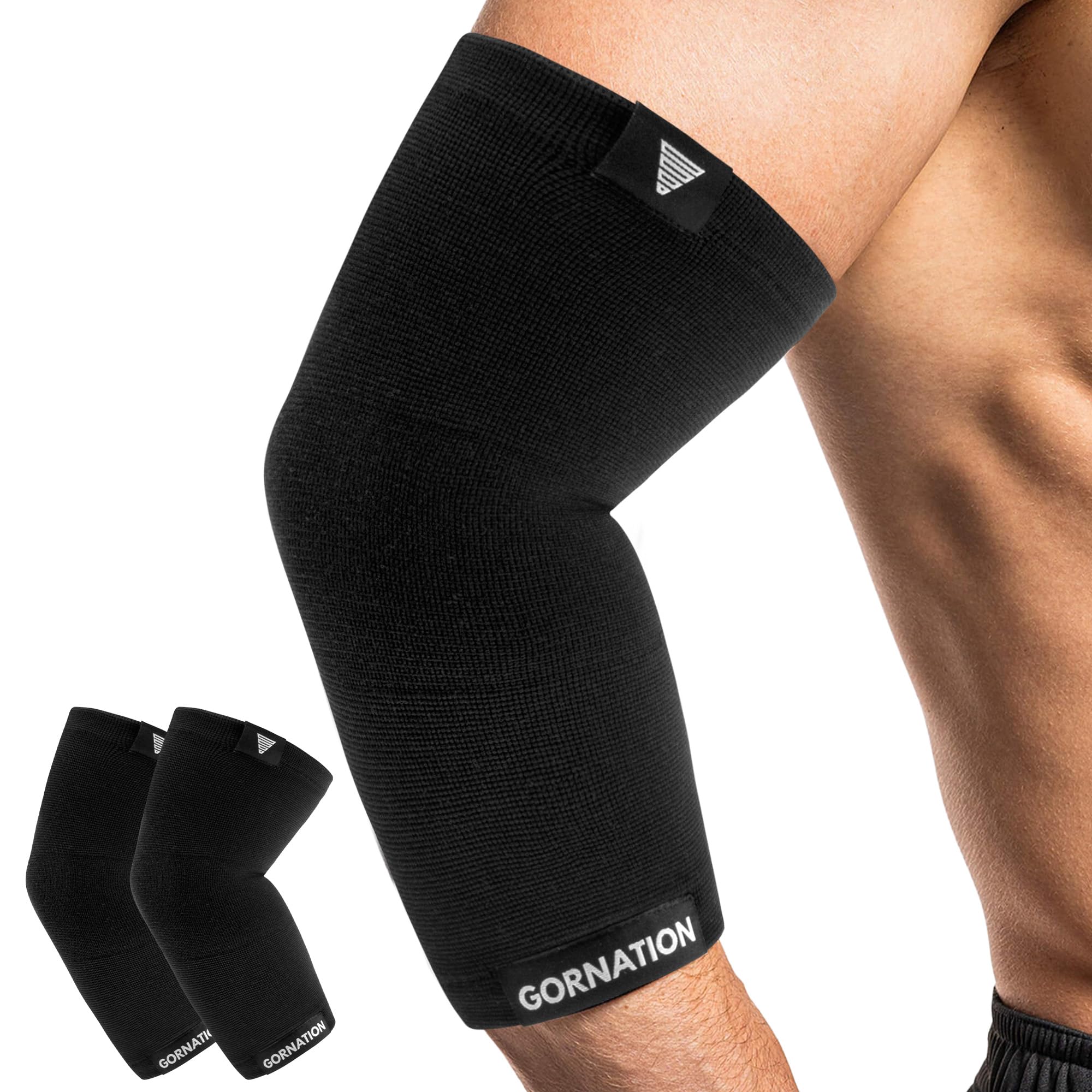 GORNATION Elbow Bandages - Elastic Bandages for Men & Women - Elbow Sleeves for Calisthenics, Bodybuilding, Fitness - 1 Pair, Black, XL
