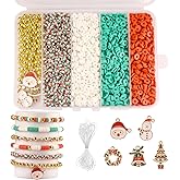 FINEWEN Christmas Clay Beads for Bracelets Jewelry Making Kit (4000Pcs), Xmas Colored Red Green Heishi Bead Kit,Christmas Crafts (Red Green White -Style 2)