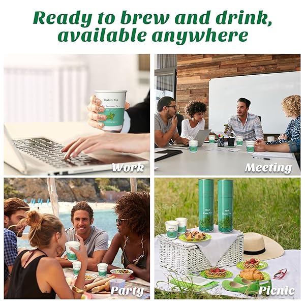 EASYBREW CUP TEA WITHIN PAPER CUP, 10 PCS DISPOSABLE CUPS WITH TEA IN THE BOTTOM, FLAVORED INSTANT TEA, DELICIOUS ORGANIC GREEN TEA PERFECT FOR HOME, OUTDOOR, TRAVEL, UNIQUE TEA GIFT(MINT GREEN TEA)
