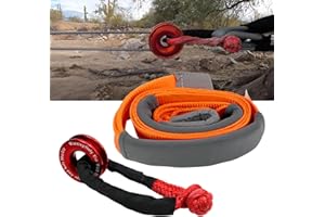 RULLINE Snatch Block Ring, Winch Pulley with 1/2‘’Soft Shackle, 3"X118‘Tree Saver Strap Recovery Kit for Off-Road Sailing UTV, ATV, Truckss(41000 lb, Red Ring & Red Shackle，45000lbs Tree Saver Strap)