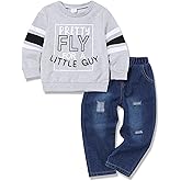 oklady Toddler Boy Clothes Colorblock Long Sleeve Letter Sweatshirts Top and Ripped Jeans Pants Boys Fall Winter Outfits 2-6T