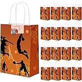IJRPLM 24 Pcs Basketball Goodie Bags, Gift Bag with Handles, Candy Treat Snack Paper Bag, Basketball Party Favor Bags for Birthday Party Supplies Sports Parties Decoration, Style 1