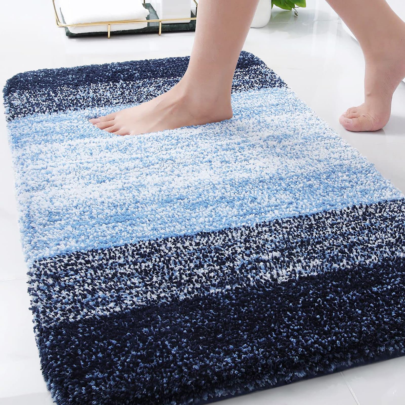 Photo 1 of Arotive Microfiber Bathroom Rugs, Shaggy Soft and Absorbent Bath Rug, Non-Slip, Thick Plush Machine Washable Dry Bath Mats for Bathroom, Tub and Shower, 34x21, Blue, Rectangular
