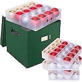 BALEINE Christmas Ornament Storage Box with Dividers, Premium Holiday Ornaments Storage Container Bin for Xmas Decorations (64 Ball, Green, Hard)