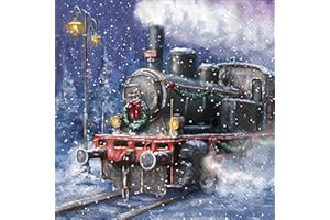 IHR Ideal Home Range Cocktail Napkins Disposable 3-Ply Paper Party Napkin Pack, 5" x 5", Holiday Express, 20-Count