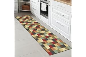 OTTOMANSON Machine Washable Checkered Design Non-Slip Rubberback 2x7 Traditional Runner Rug for Hallway, Kitchen, Bedroom, Living Room, 1'10" x 7', Multicolor