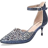 IDIFU Women's IN2 Candice Wedding Rhinestones Sequins Low Kitten Heels Pumps Dress Evening Shoes for Women Bridal Bride