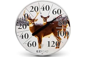 HEADWIND EZREAD Hanging Dial Thermometer 840-1226 Weather Thermometers for Indoor and Outdoor Use, Large 12.5 Inch Diameter, Easy to Read Numbers, Deer