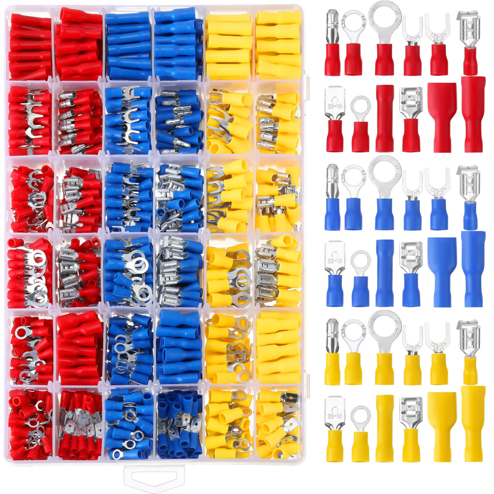 Photo 1 of Hoteam 1200 Pcs Cold Shrink Insulated Electrical Wire Connectors Kit Wire Crimp Terminals Butt, Ring, Spade, Fork Quick Disconnect Assortment Kit with Storage Box for Automotive Marine Boat Truck