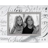 Malden International Designs Mirrored Glass With Silver Metal Inner Border Sisters Picture Frame, 4x6, Clear