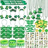 DMIGHT 180Pcs St. Patrick's Day Accessories Party Favor Set, Tattoo Stickers, Necklaces, Bracelets, Shamrock Glasses, Headbands, Mustaches, Coins and Kiss Me I'm Irish Sash for Irish Party Supplies