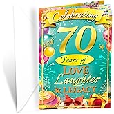 Prime Greetings 70th Birthday Card, Made in America, Eco-Friendly, Thick Card Stock with Premium Envelope 5in x 7.75in, Packaged in Protective Mailer