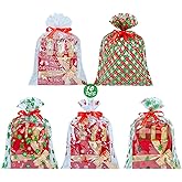 CubesLand Christmas Cellophane Gift Bags for Wrap Gift Basket,17.71"x23.62"Christmas Goody Bags 3 Mil Thick Clear Cellophane Wrap Bag,Xmas Gift Bags,Holiday Party Favors Bags,10 Pcs 5 Designs