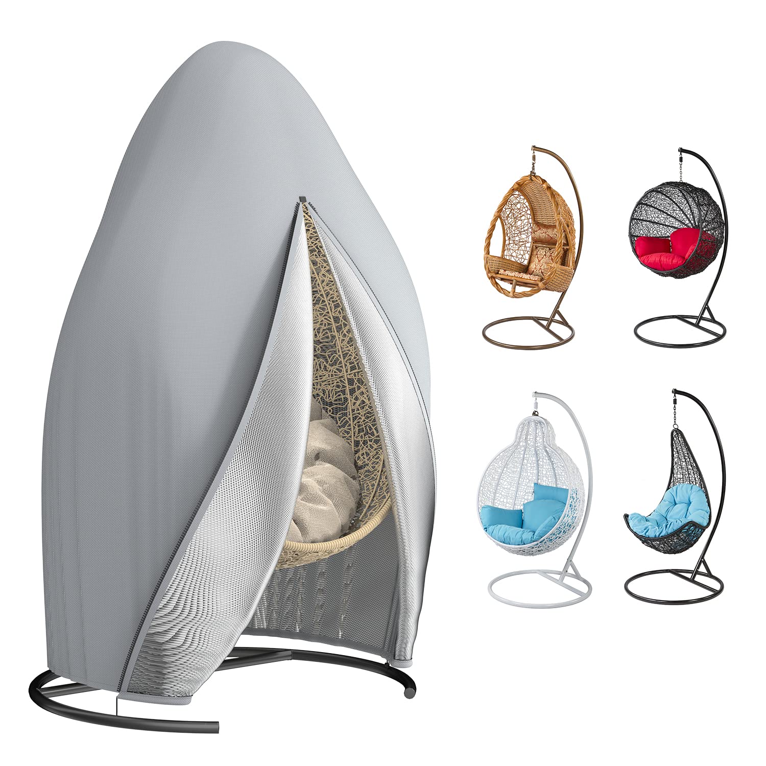 Patio Hanging Egg Chair Cover Waterproof Heavy Duty Outdoor 210D Oxford Fabric Swing Egg Chair Cover with Zipper, 115x190cm (Grey)