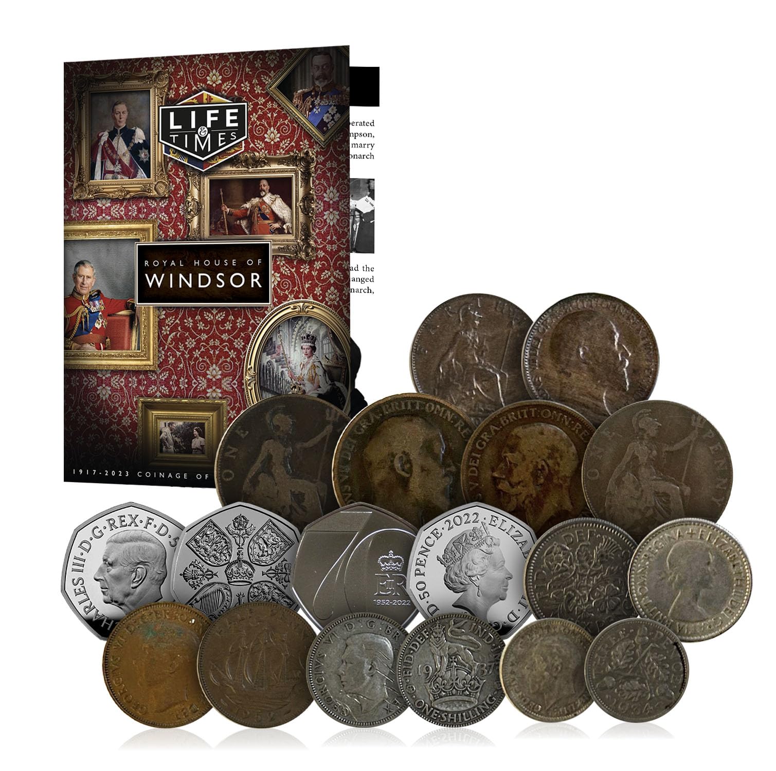 The Koin Club Royal House of Windsor British Coin Set Album - 9 Restored Coins From 1917-2023