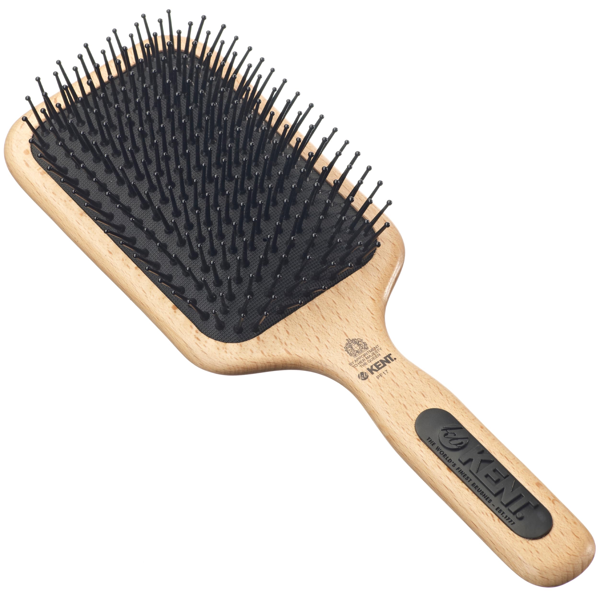 Kent Straightening Fine Quill Paddle Hair Brush PF17 - Air-Cushioned Brush with Ball-Tipped Quills for Gentle Detangling, Soft Bristled for Fine to Medium Hair with Beechwood Rubber Grip