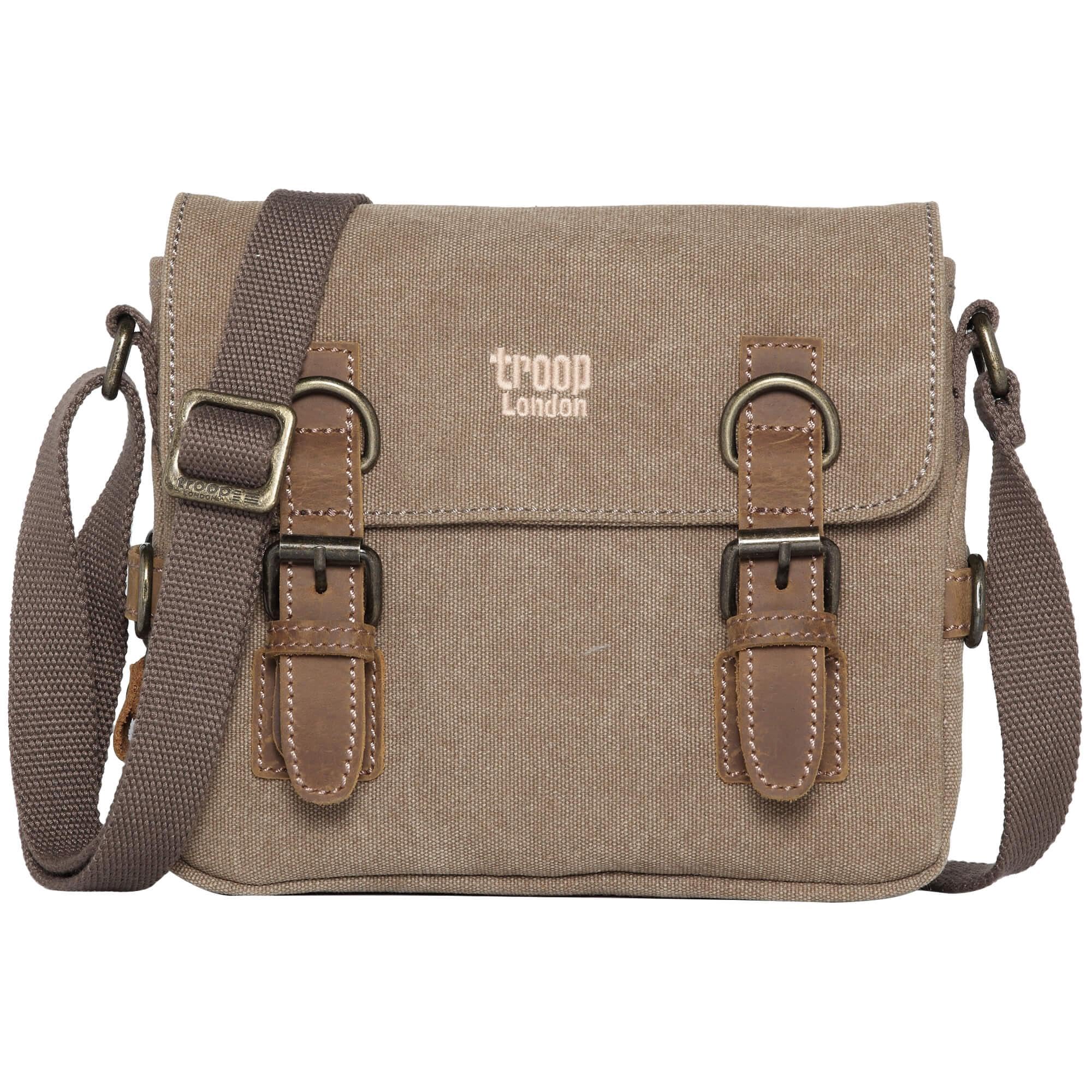 TRP0111 Troop London Classic Canvas Across Body Bag Small Travel Bag - Brown