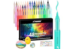 PAGATHER Acrylic Paint Markers Brush Tip, 48 Colors Acrylic Paint Pens with Automatic Ink Control System for Rock Painting, Canvas, Wood, Glass, Ceramic, Fabric, DIY Crafts Making Art Supplies