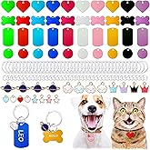 140pcs Pet ID Tag Set with 40pcs Colourful Blank Dog Tags Double Sided Aluminum Cat ID Tags，80pcs Stainless Steel Key Rings and 20pcs Pendants for Dogs Cats Pets Name Phone Number Craft Tag