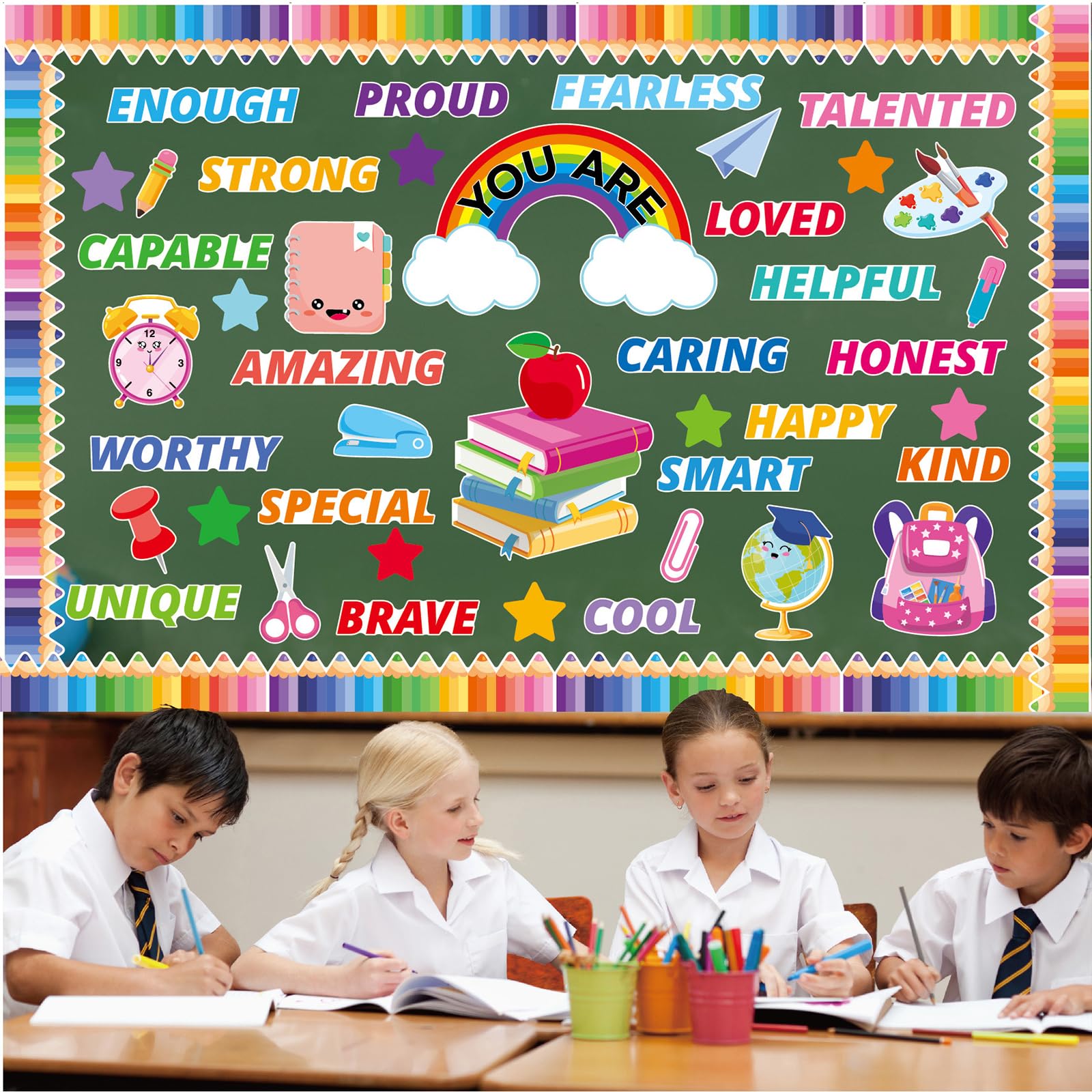 Photo 1 of 88pcs Motivational Bulletin Board Set Affirmation Station Classroom Bulletin Board Decorations You are Amazing Enough Cutouts for Teacher Back to School Wall Door Supplies