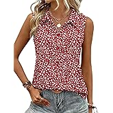 Zeagoo Women's Sleeveless Button Down Shirts Blouses Casual Loose V Neck Tank Tops for Work S-XXL