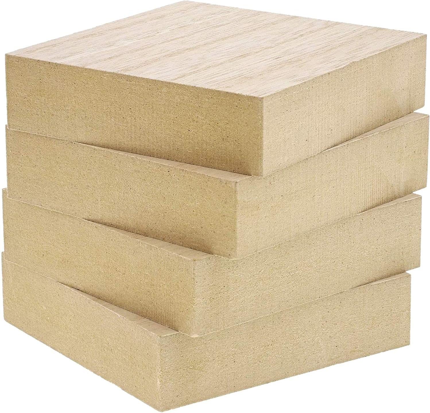 Unfinished Wood Squares for Crafts, 1 Inch Thick (4 x 4 in, 4 Pack)