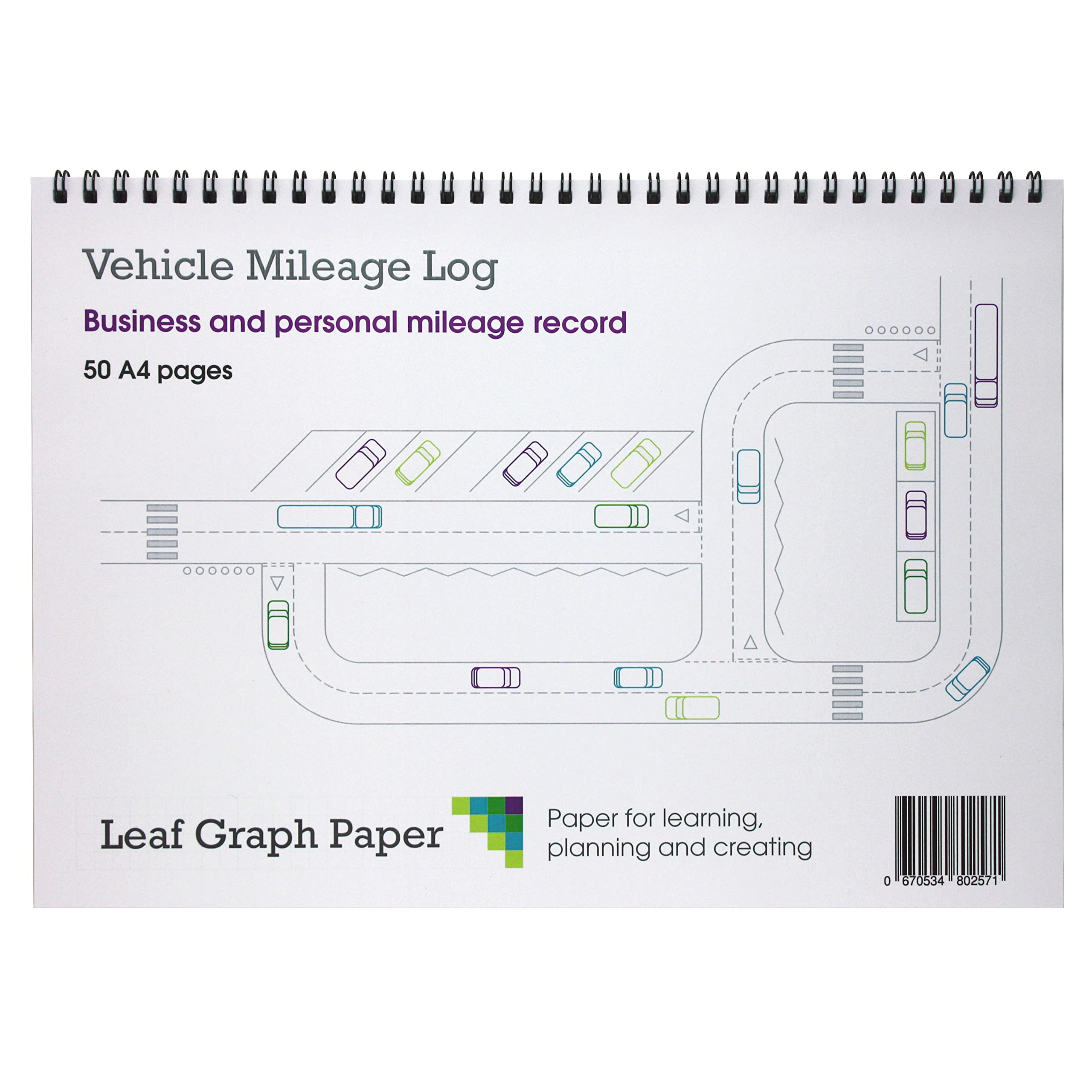 Leaf Graph A4 Vehicle Mileage Log Book, Wirebound, 50 Pages, Business and Personal Tax Record, Blue