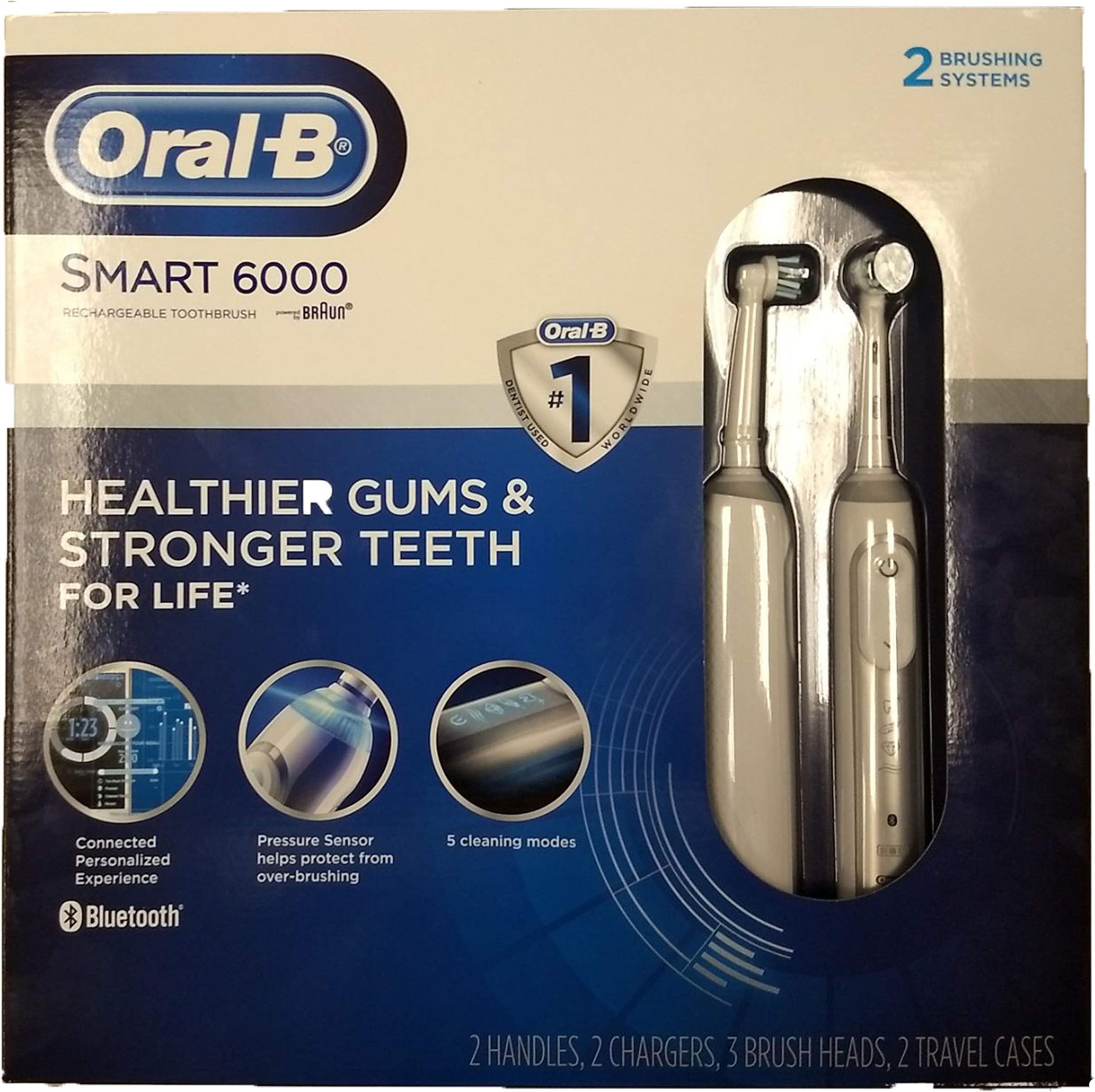 Oral-B Smart 6000 Rechargeable Toothbrush - with BLUETOOTH - Pack of 2 Brushing Sysytems