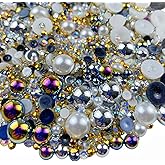 30g Half Pearl Rhinestones for Crafts Mixed Size 3mm-10mm Resin Rhinestone Half Round Flatback Pearl Rhinestones for DIY Nail Art Crafts Jewelry Decoration (Silver Black Series)