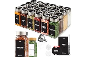 Deco haus® Spice Jars Square Airtight Set of 24 [Includes Labels & Shaker Insert] - Spice Jars Set Glass - Spice Container Sp