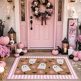 Tinieya 2, 23.6 x 35.4 Inches, Flower Ghost, Pink White | Welcome Mat with Rug, Non Slip Rubber Backing for Outdoor Entryway Patio Home Decor