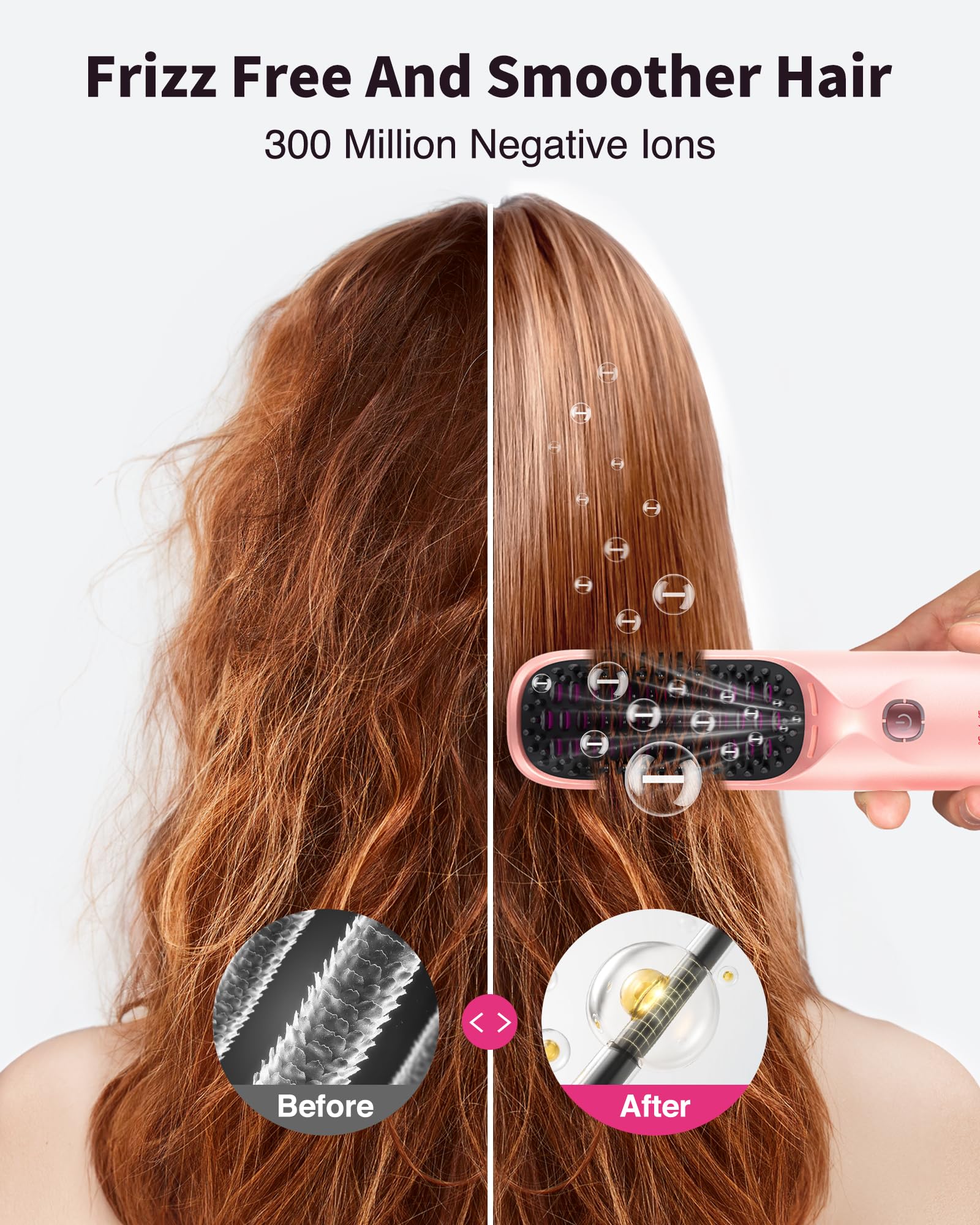 Cordless Hair Straightener Brush - Portable Hair Straightening Brush for Travel - 300M Negative Ions for Frizz-Free Shine, Touch Up On-The-Go, Fast Heating, Gift for Women, 10,000mAh
