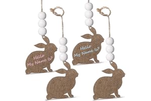 Gulfmew 4 Pcs Easter Basket Tags Wooden Bunny Name Tag Crafts DIY Blank Sign Hanging Personalized Rabbit Tag for Decoration Party Hanging Ornament