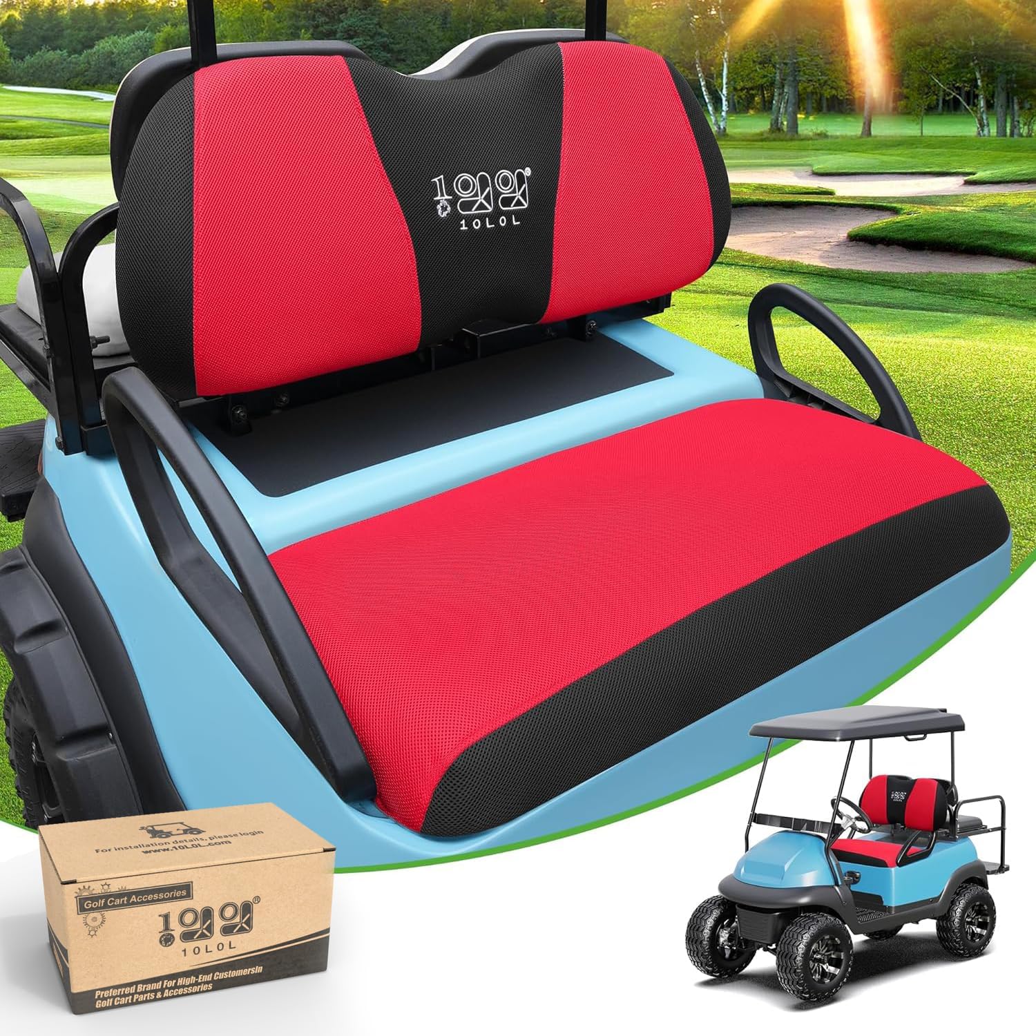 10L0L Golf Cart Seat Covers for Yamaha Club Car Precedent Golf Cart Original Front Seat Cushions, Breathable and Washable, Black + Red