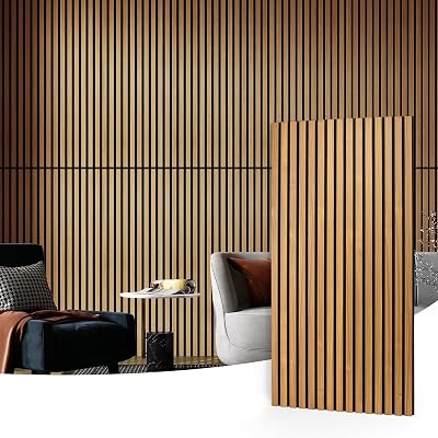 Art3d 4 Pack Acoustic Wood Slat Wall Panels Teak 2.88㎡ 3D Decor Ceiling Wall