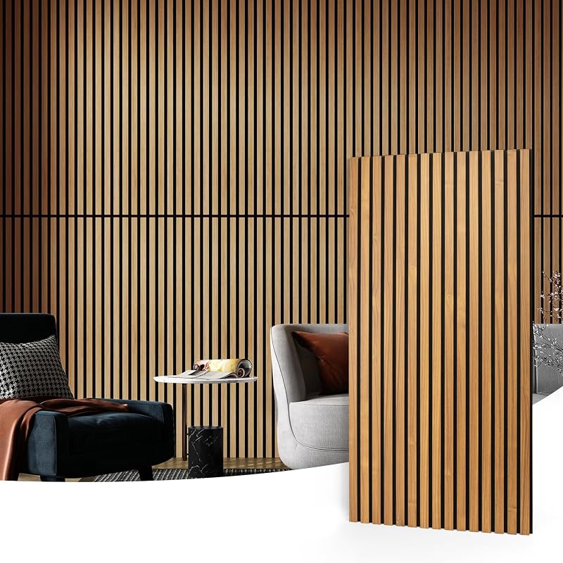 Art3d 4 Pack Acoustic Wood Slat Wall Panels Teak 2.88㎡ 3D Decor Ceiling Wall